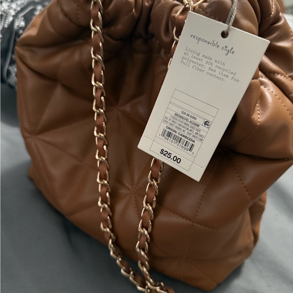 Quilted Tan Chain Shoulder Bag